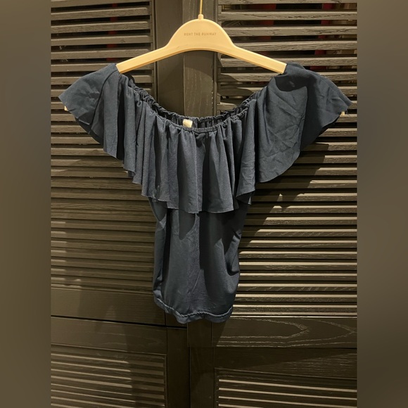 Off-Shoulder Ruffle Navy Top - Picture 2 of 4